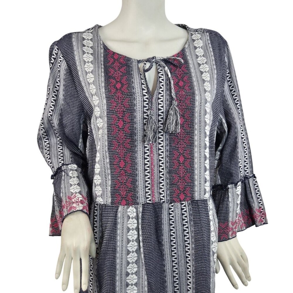 John Mark Women's Dress Size L Floral Embroidered Blue White Pink Stripe (29) - Picture 2 of 11